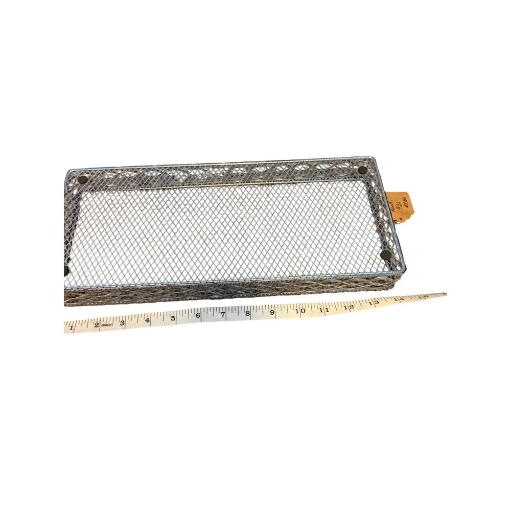 Vintage Silver Tone Mesh Vanity Tray Rectangular Filigree Lattice Organizer